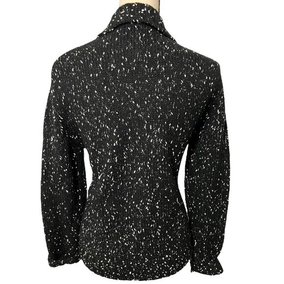 Chicos Mohair Sweater Cardigan Jacket 0 Fuzzy Button Up Black White Dots - Picture 4 of 5